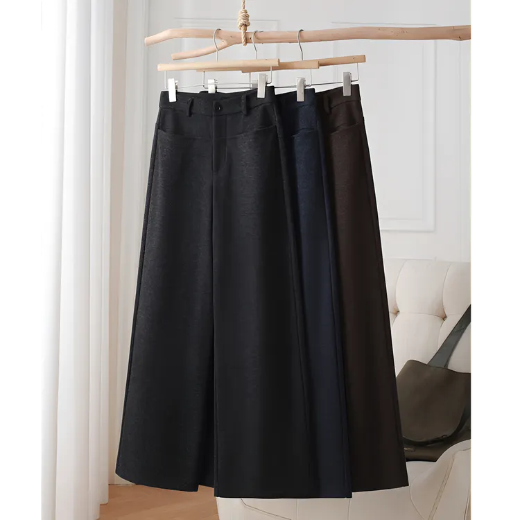 【蒂芙呢】加绒高腰毛呢阔腿裤女宽腰带秋冬新款直筒垂坠西装拖地裤