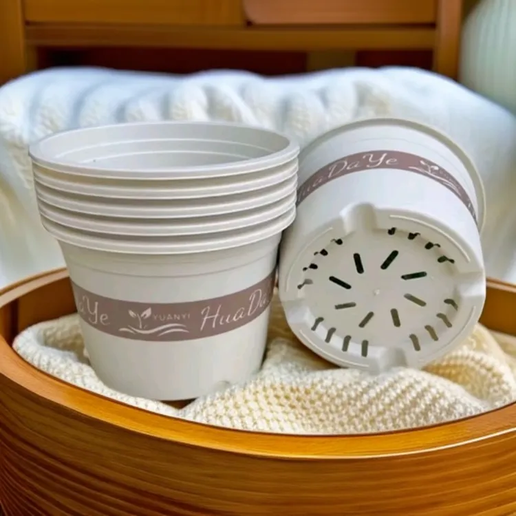 6个【带托盘】米白色三代矮2加仑花盆多孔透气适合绿萝【口径19高13】