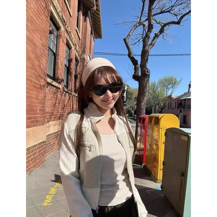 洗水棉拼接外套 韩味小众感秋季小短款立领显瘦上衣C 9526#