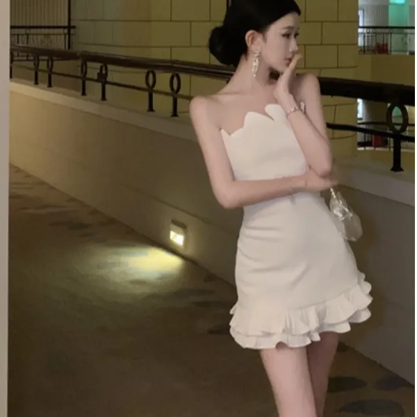 法式设计感不规则黑色生日连衣裙气质名媛千金风礼服掐腰晚宴短裙