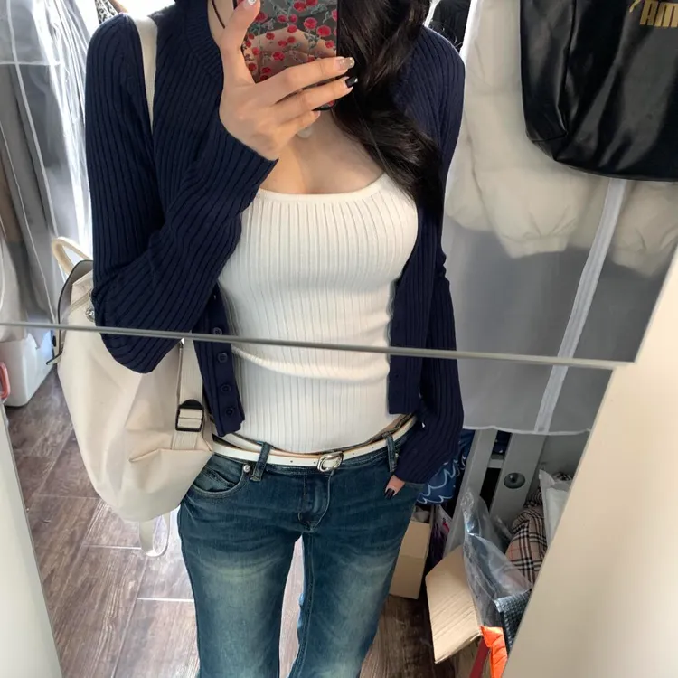 韩系温柔风针织吊带背心开衫两件套装女纯欲甜辣妹修身2025早秋季