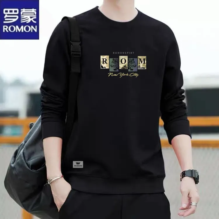 罗蒙正品宽松休闲卫衣男士春冬季加绒保暖上衣服长袖T恤打底衫潮