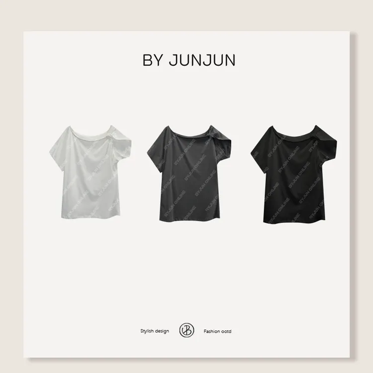ByJunjun夏季韩版扭结露肩T恤夏季显瘦气质上衣