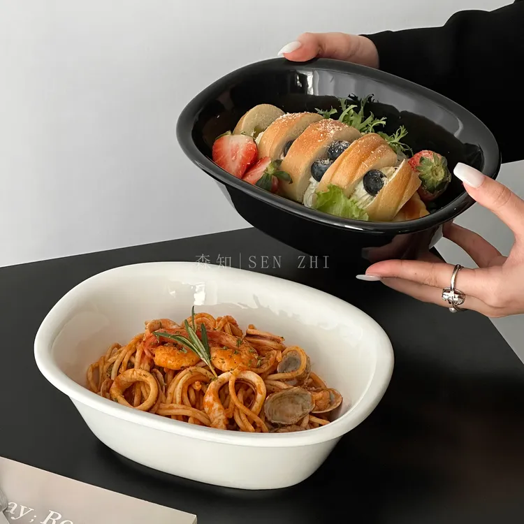 简约ins风陶瓷浴缸碗小众设计蛋糕甜品碗西餐厅意面碗沙拉焗饭碗