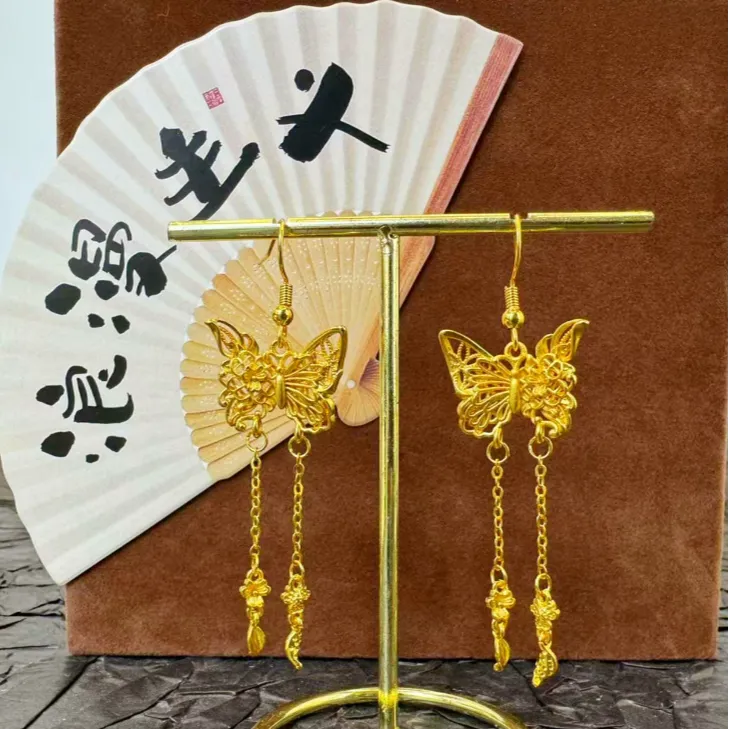 铜合金耳饰 新中式轻奢流苏耳环花丝镂空复古国风饰品