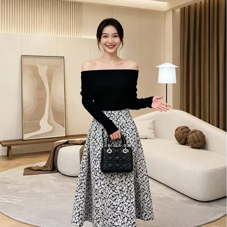 名媛时尚轻奢碎花半身裙女秋季新款高级感素雅小众炸街高级感女装