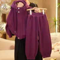 【米小洛】女童秋设计师新款洋气时尚休闲连帽韩版霞光紫套装MLT76