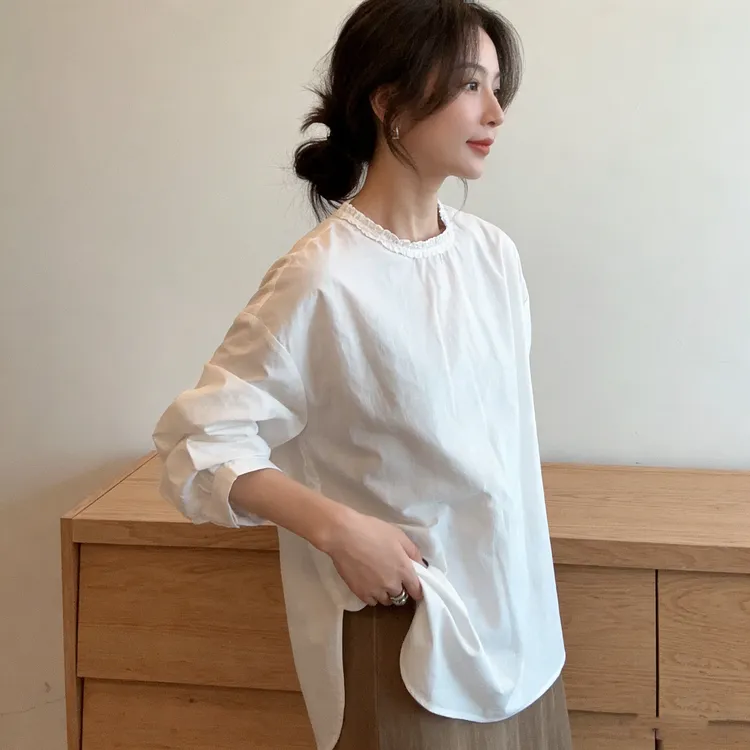 新款气质轻奢极简百搭纯色衬衫长袖休闲打底衫衬衣W1315