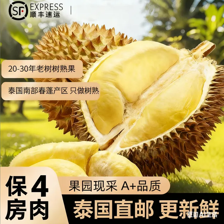 老张爱榴莲泰国进口A级金枕树熟鲜榴莲单颗5斤保四房顺丰空运泰国直发