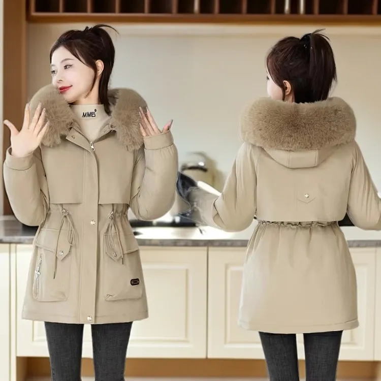 2025新款派克服女冬季加绒内胆时尚洋气大毛领网红棉服棉袄外套