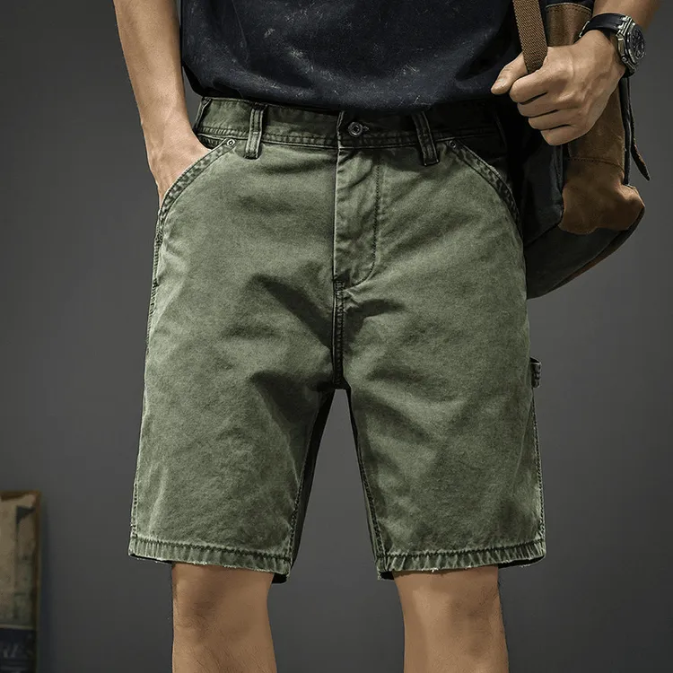 夏季高端美式复古原创做旧军绿水洗棉休闲工装裤男短裤潮流五分裤