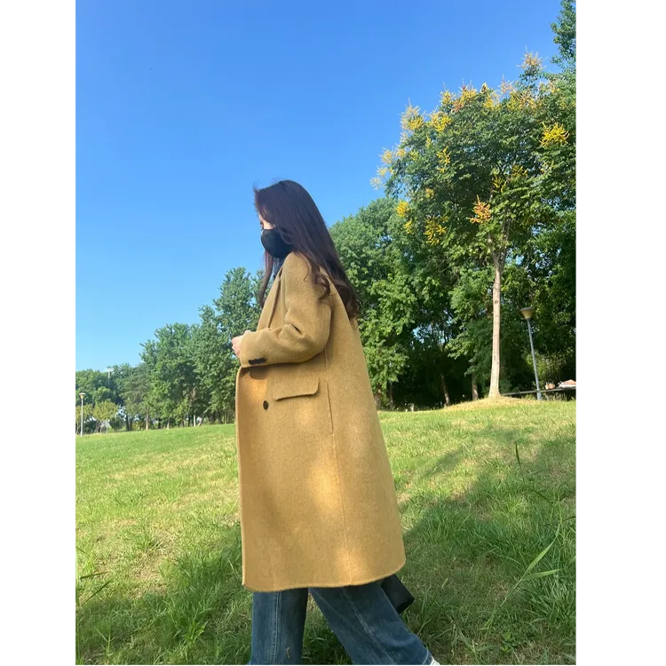 【反季清仓】小个子秋季韩版宽松气质双面羊绒大衣2418