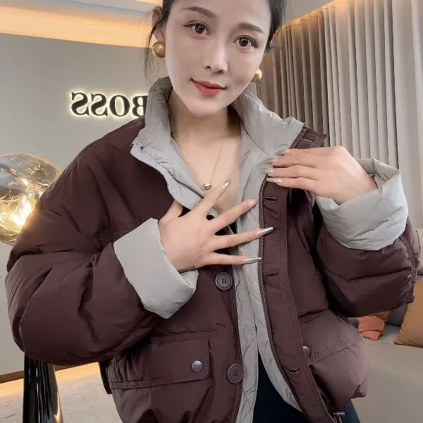 【耿老板6143#P】时尚撞色高级感精致短款设计师款安心绒羽绒服