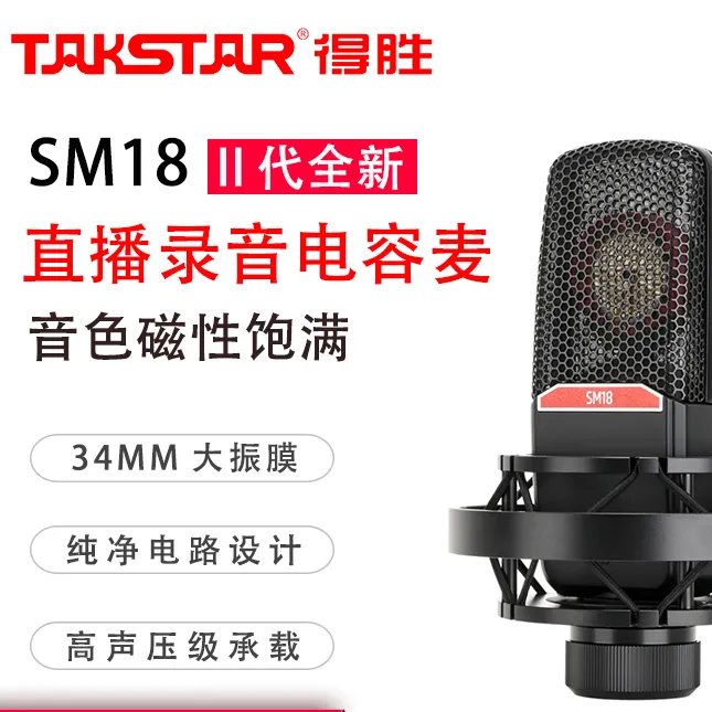 Takstar/得胜 SM-18二代电容麦克风主播K歌手机电脑声卡抖音直播