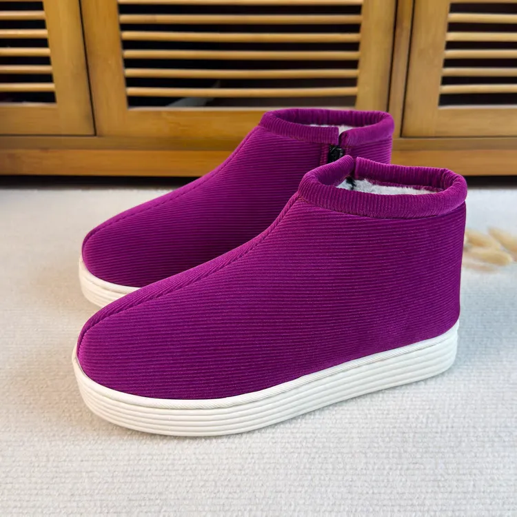 手工棉鞋男女同款秋冬保暖防滑耐磨舒适养脚拉链手工棉鞋