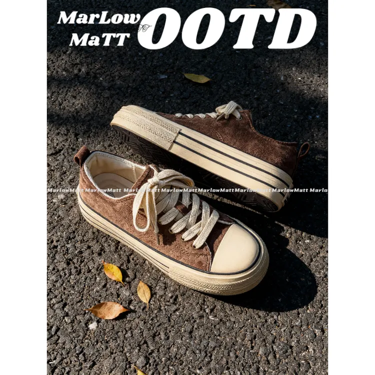 MarlowMatt美拉德仿牛绒小众日系极简穿搭板鞋厚底增高潮流帆布鞋