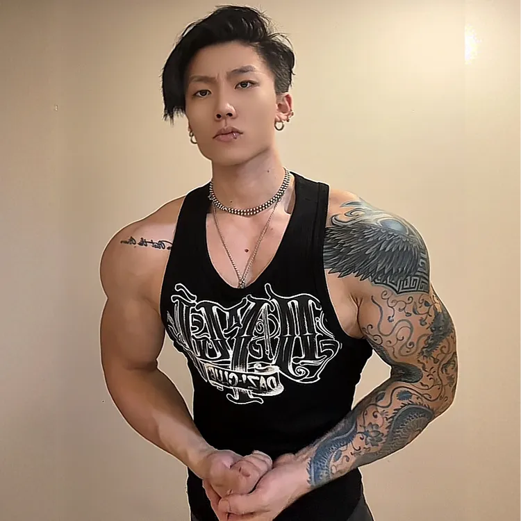 阿仕同款工字训练背心外穿水洗印花宽松透气健身背心