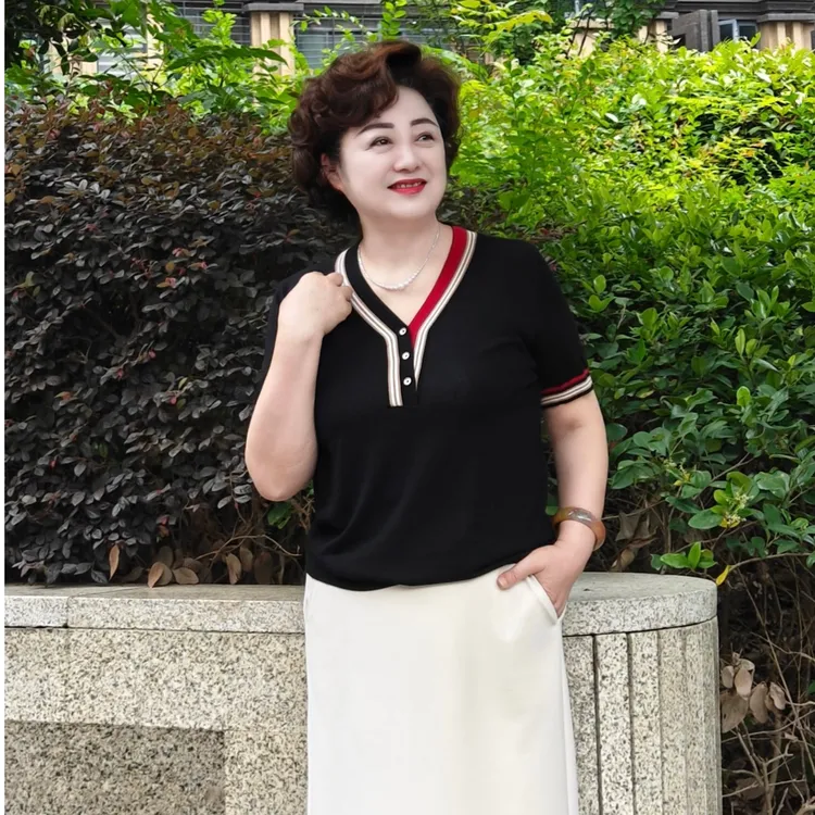 夏季新款时尚欧货英伦风女薄款上衣AB V领大码针织衫