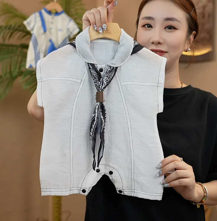 夏季新款休闲通用婴幼儿薄款连身衣可爱男女宝宝夏天洋气爬服短款