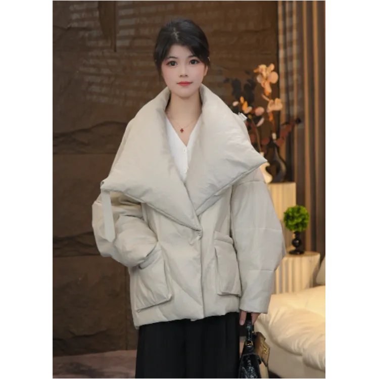 短款绵羊皮鹅绒服秋冬宽松型欧美风皮衣女装简约加厚外套#21105