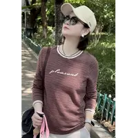 华人杰新款长袖条纹t恤宽松时尚休闲女质感百搭长袖气质领纯色T恤