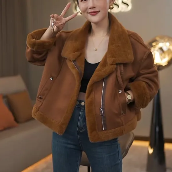 【耿老板6064#S】港风皮毛一体慵懒风休闲百搭精致短女外套穿搭