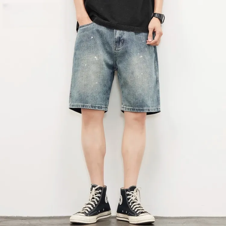 罗宾汉复古水洗泼墨牛仔短裤男士宽松休闲五分裤子男潮流夏季中裤