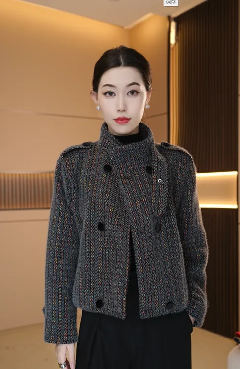 2508#-1小香风上衣短外套系扣气质秋冬直下摆百搭秋季短款女