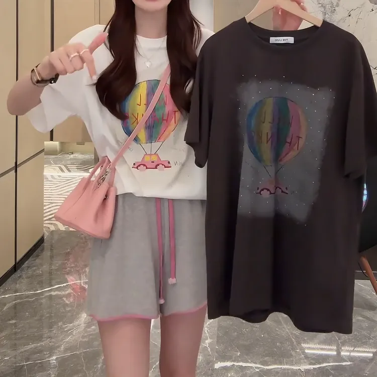气球T~2025夏季休闲百搭短袖减龄热气球印花T恤上衣女LK2503820