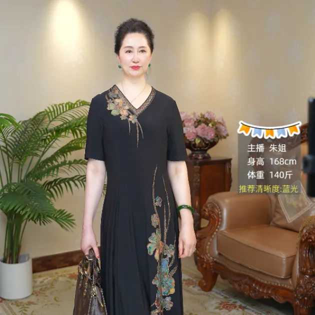 (50353)时尚减龄高端大气上档次柔软度高刺绣连衣裙