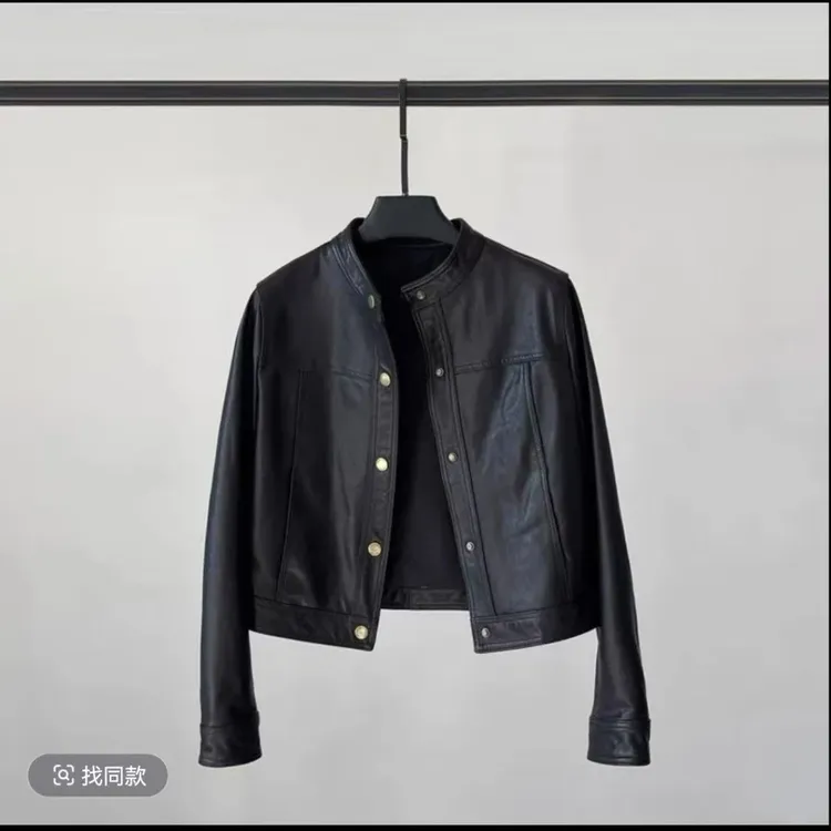 春秋新款2025海宁皮衣女短款绵羊皮立领休闲时尚百搭皮夹克R-501#