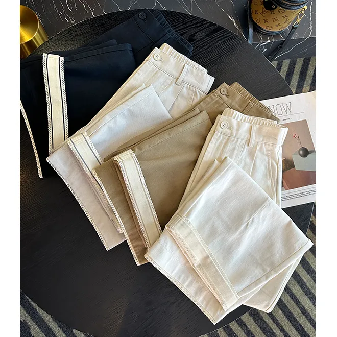 修腿神裤!蕾丝花边休闲九分裤女秋新款小个子百搭宽松阔腿奶奶裤