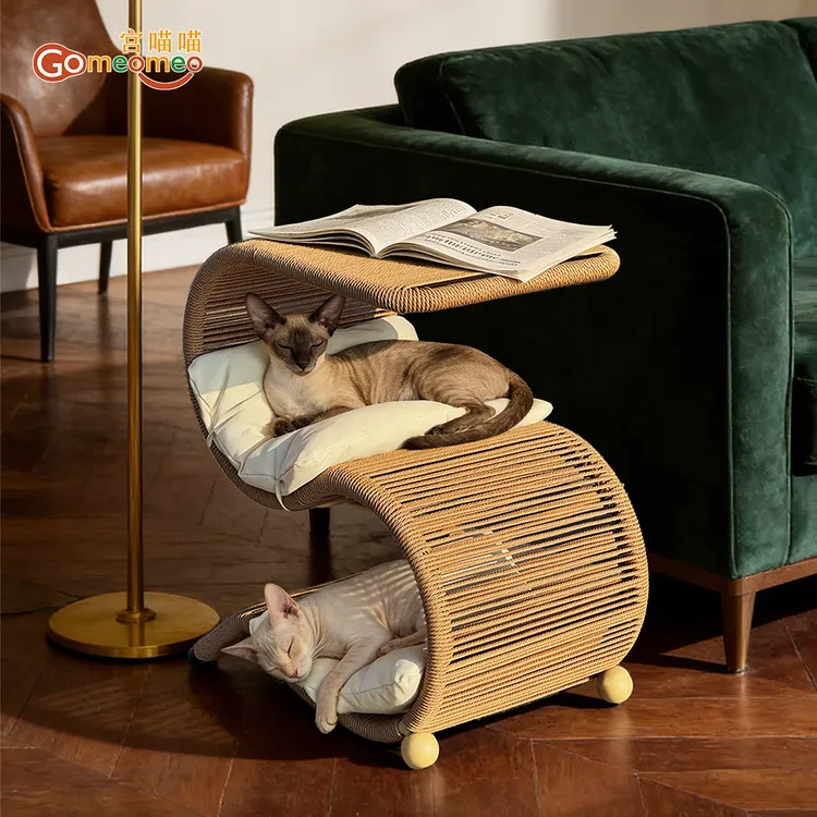 宫喵喵藤编茶边几猫窝猫爬架四季通用包裹式夏季冬季保暖冬款窝
