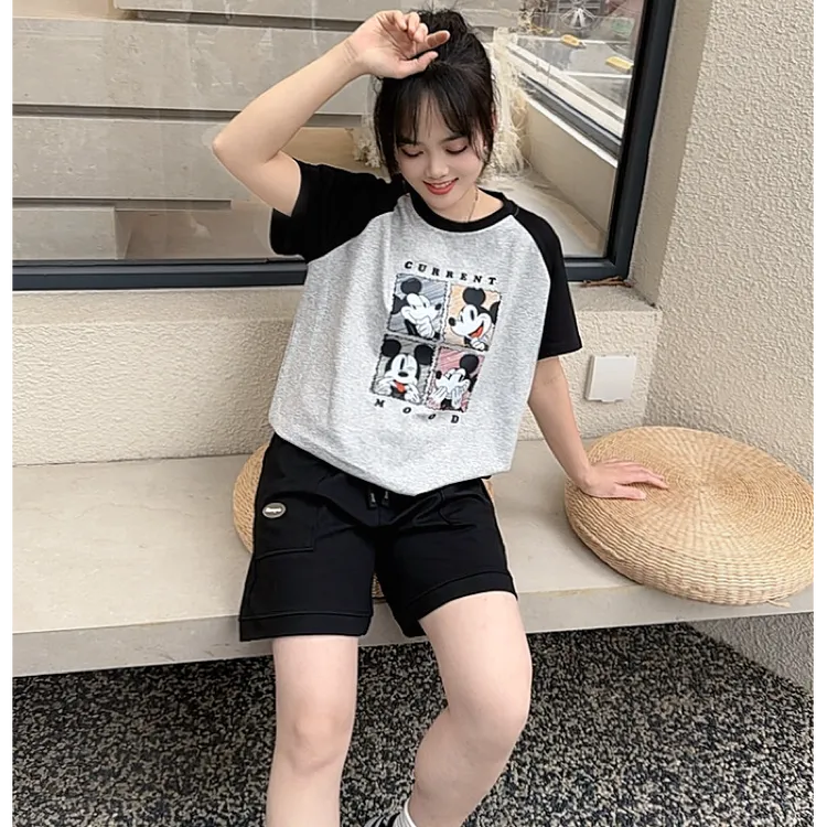 2025夏季新款韩 版时尚套装女休闲百搭显瘦插肩圆领宽松版