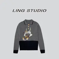 LING/STUDIO『卡通次元』100%绵羊毛 秋季时尚显瘦套头毛衣5091675