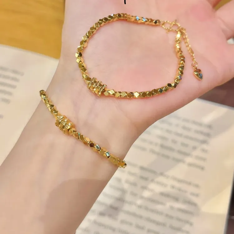 铜合金手链 小蛮腰蹦迪珠手链碎银几两新中式手串轻奢简约