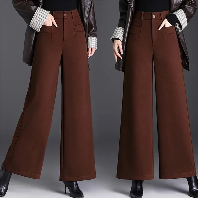 百搭宽松显瘦休闲裤时尚长裤阔腿裤高腰冬季毛呢垂感大码秋冬688