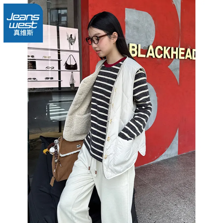 真维斯两面穿仿羊羔毛马甲背心女2026春季新款纯色宽松马夹外套