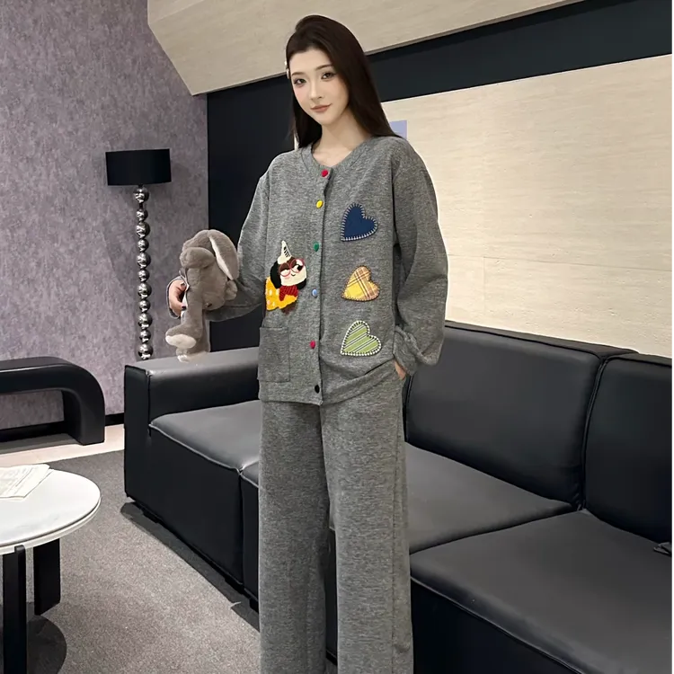 【李北北】秋冬双面绒蚕丝羊毛加厚宽松休闲长袖长裤家居服套装1171