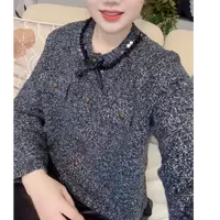 秋季新款小香风圆领蝴蝶结亮片毛衣