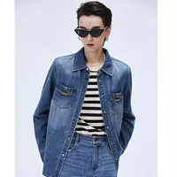 【晨粉专享价】25秋季时尚休闲Polo领复古牛仔衬衫外套女（水洗产品）