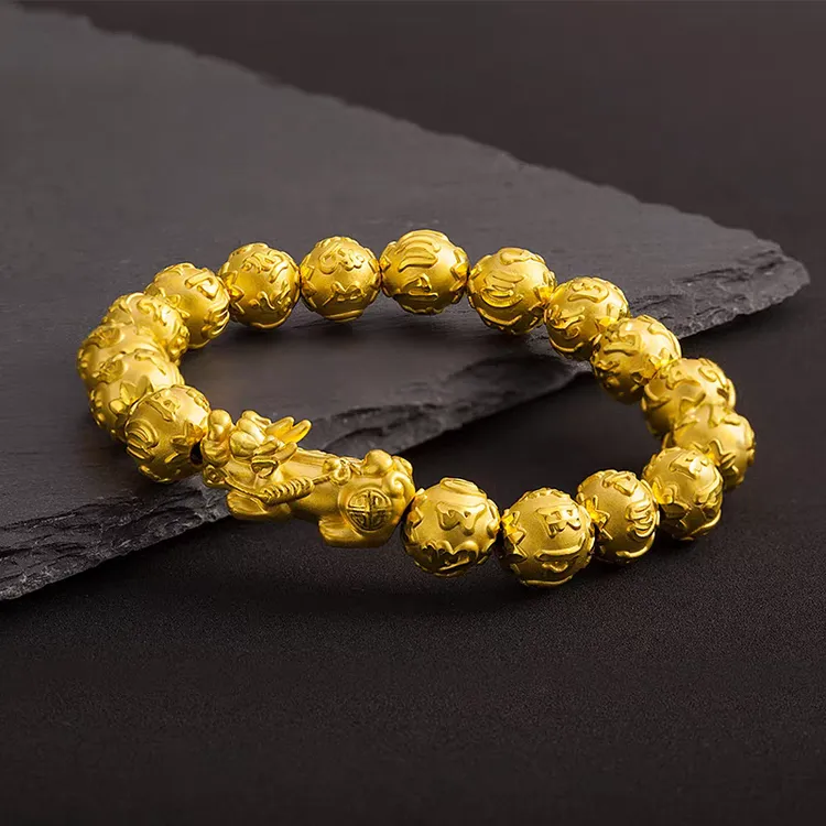 足银手镯 貔貅手链男女款铜钱珠手链好运手链
