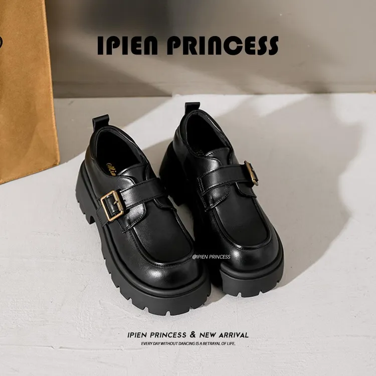 网红复古英伦风JK小皮鞋小个子厚底增高单鞋2025春季新款乐福鞋女