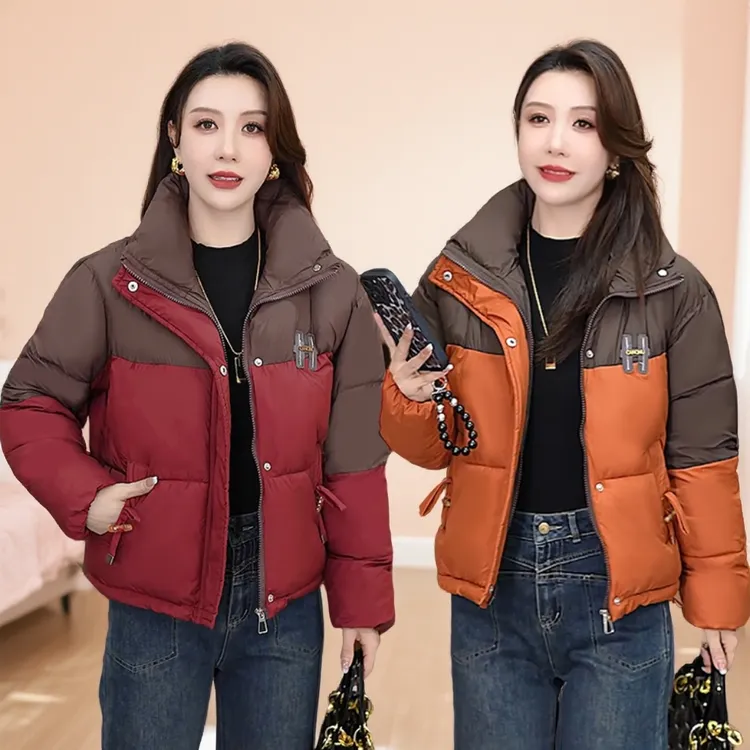 时尚羽绒棉服2025冬季新款小个子洋气撞色韩版百保暖短款外套