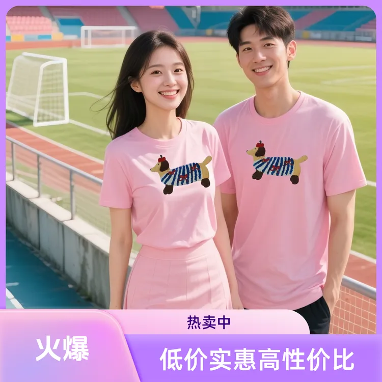 2025夏季新款纯棉半袖圆领上衣服简约腊肠狗短袖t恤男女同款t恤