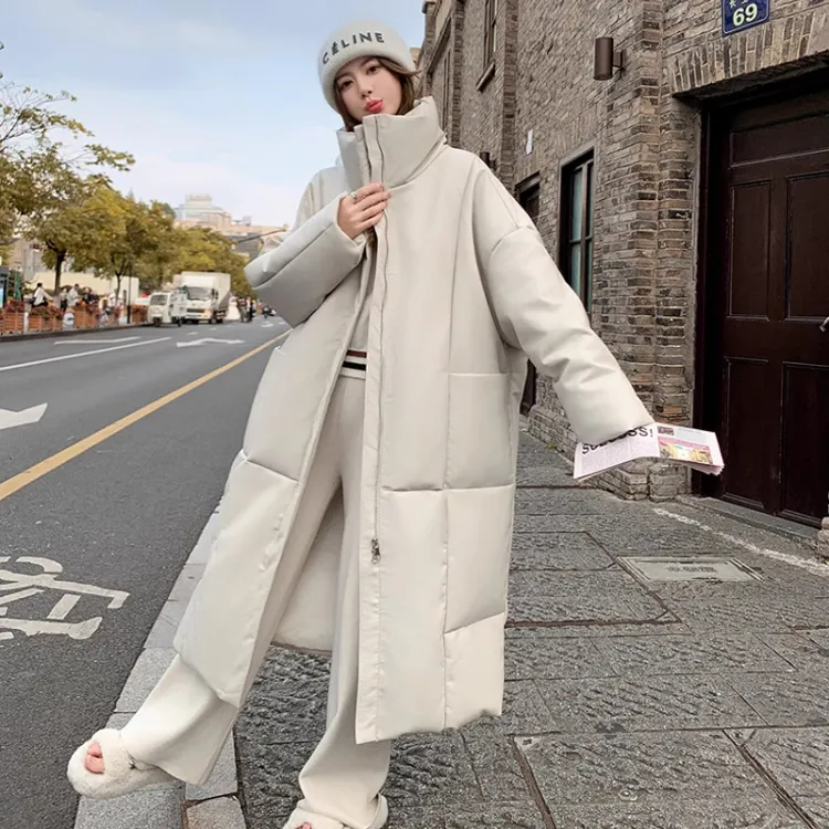 长款过膝免洗pu皮羽绒服女2025新款冬季超好看白鸭绒三防加厚外套