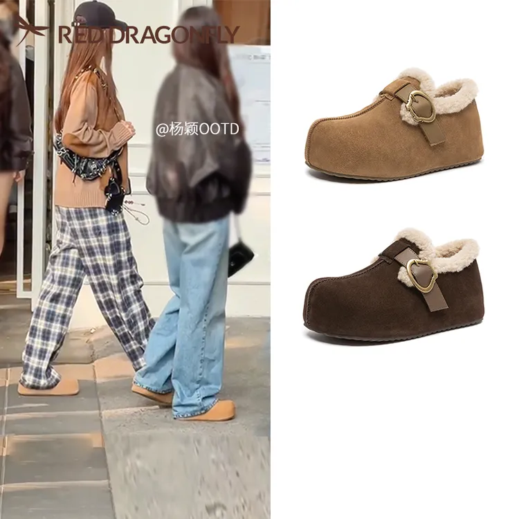 红蜻蜓baby同款2025秋冬新款时尚百搭加棉轻奢鞋子保暖勃肯一脚蹬