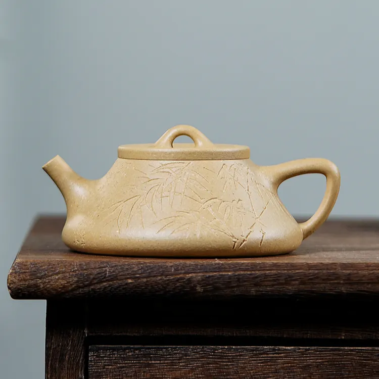 黄龙山蠡墅大水潭梨皮绿泥曲瓢精工手工170cc紫砂壶