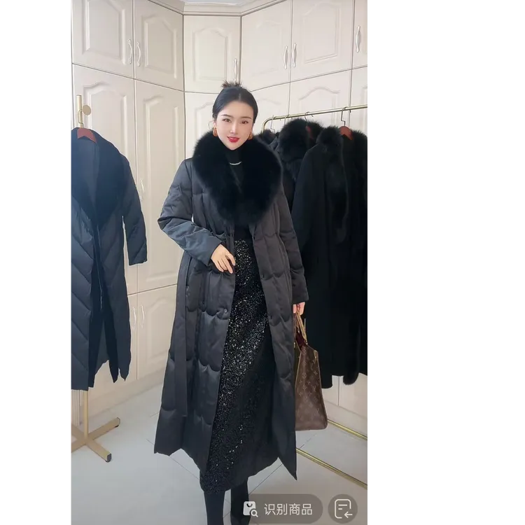 【甜甜专属】冬季新款高端时尚收腰显瘦狐狸毛领双排扣鹅绒服24170
