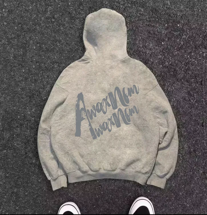 高品质加绒加厚连帽卫衣男秋冬美式做旧字母宽松高街休闲学生上衣